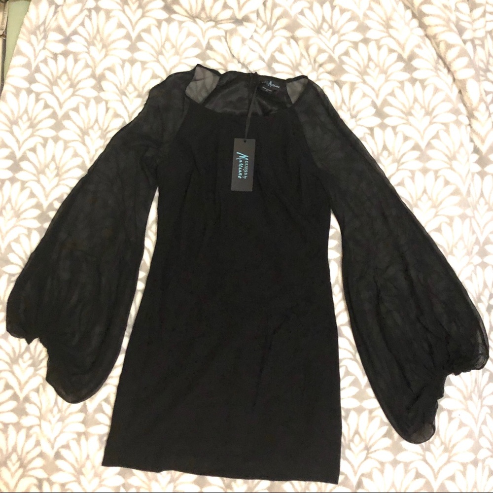 Mini black dress sheer sleeves